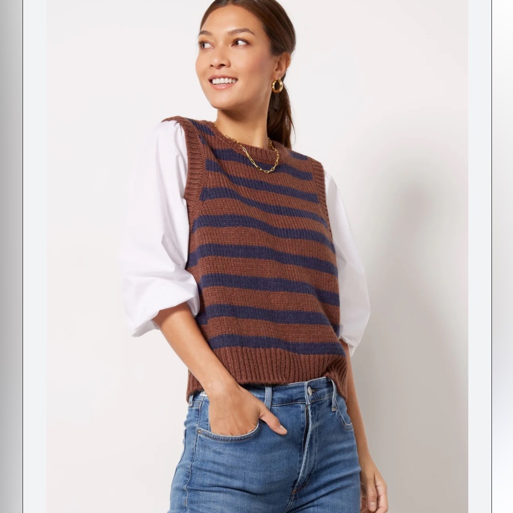 Evereve 2-fer Brown and Navy Striped Sweater Vest